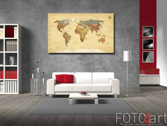 Wanddecoratie voor de wereldreiziger: Wereldkaart op Canvas
